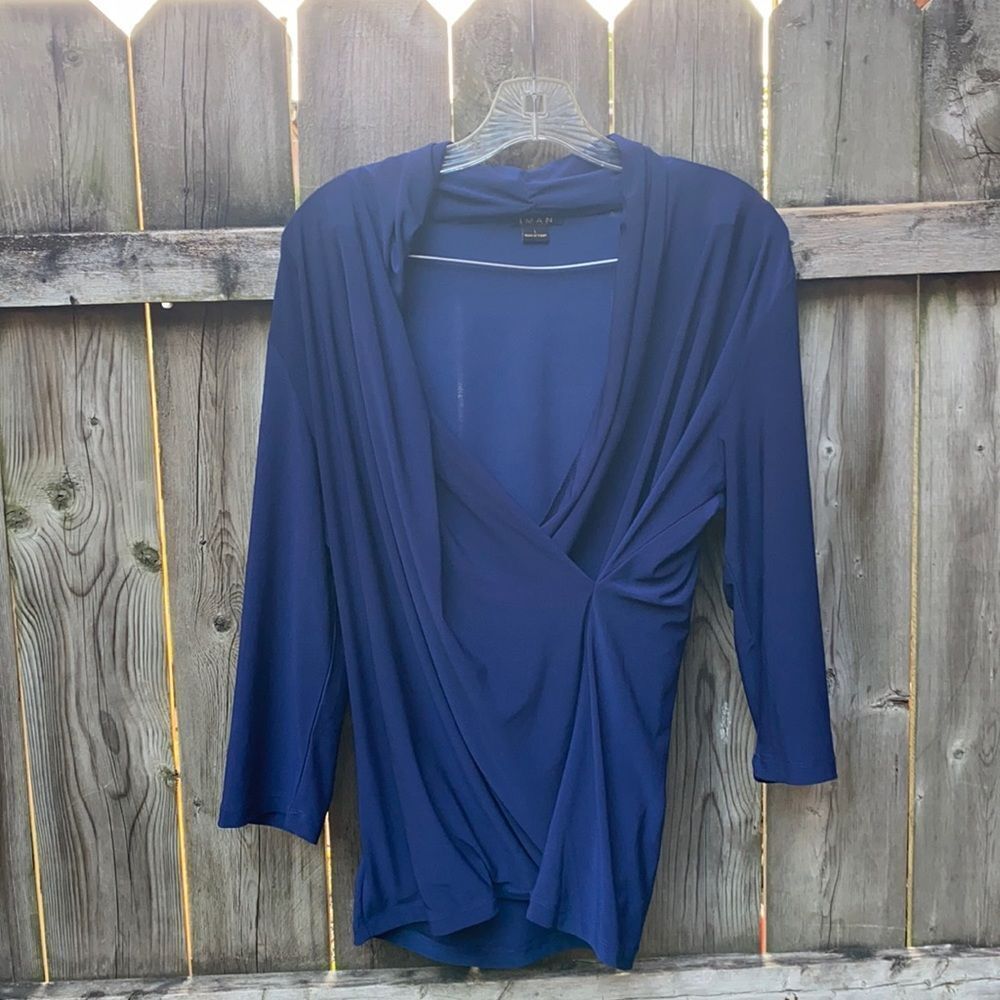 Iman blue wrap top sz. L